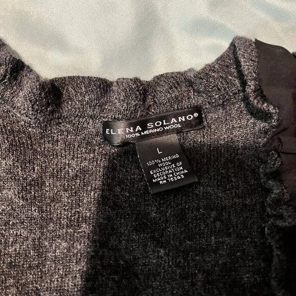 Women’s Large Elena Solano Sweater Ruffles 100% Merino Wool - Picture 3 of 6